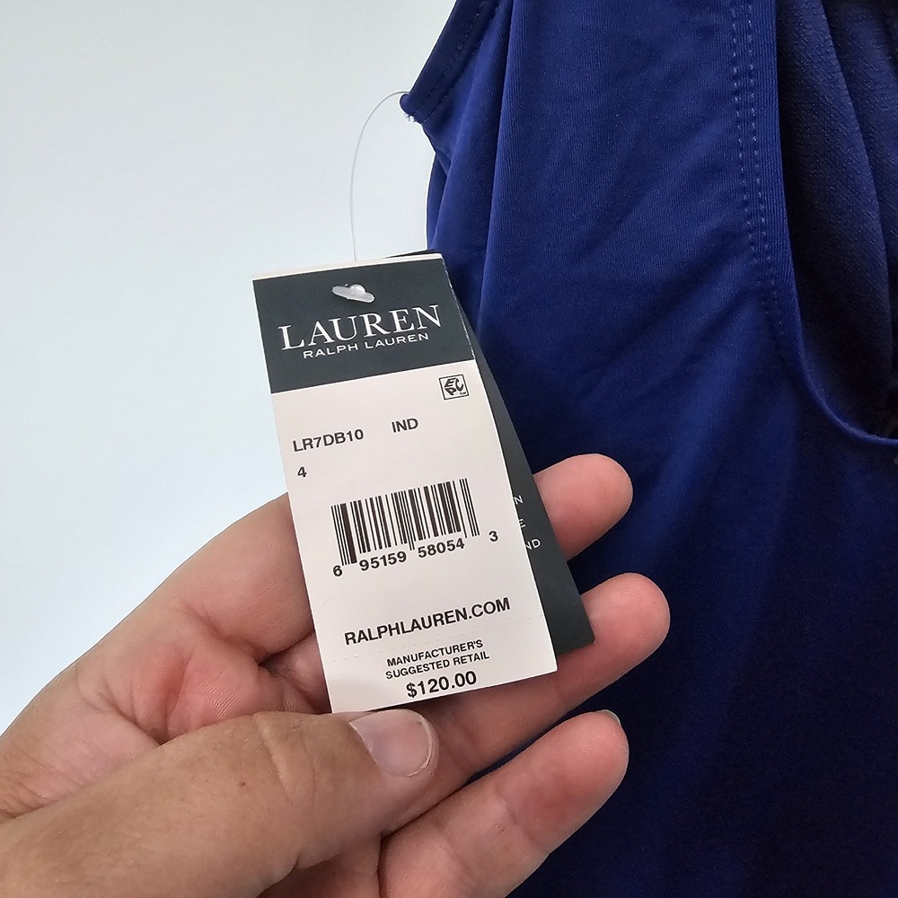 Lauren Ralph Lauren Beach Club Solid Ruffle Surplice One-Piece Size 4 Indigo - Picture 12 of 12